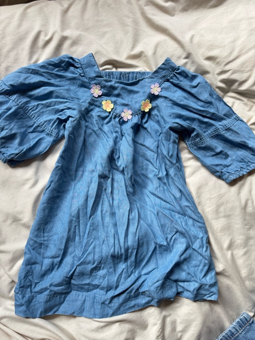 Zara Blue Off-Shoulder Dress with Floral Appliqués